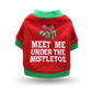Soft cotton red t-shirt with ribbing collar, arm and waist bands with "Meet me under the mistletoe" screen printed motif