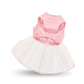 Soft pink cotton bodice with a fine embroidered mesh overlay, with pretty multi-layered white tulle skirt and pink tulle bowtie at the waist