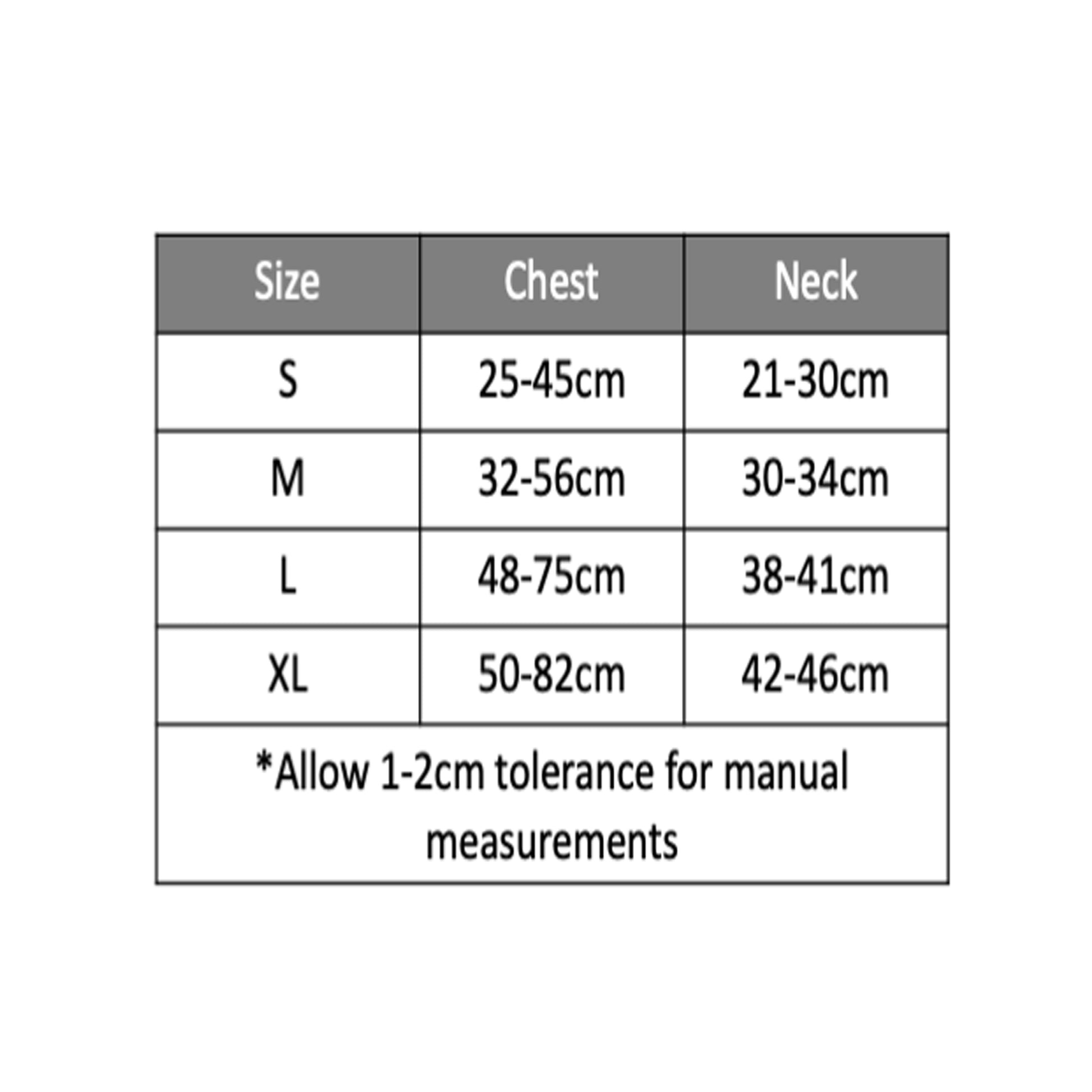A size chart polyester harness and lead