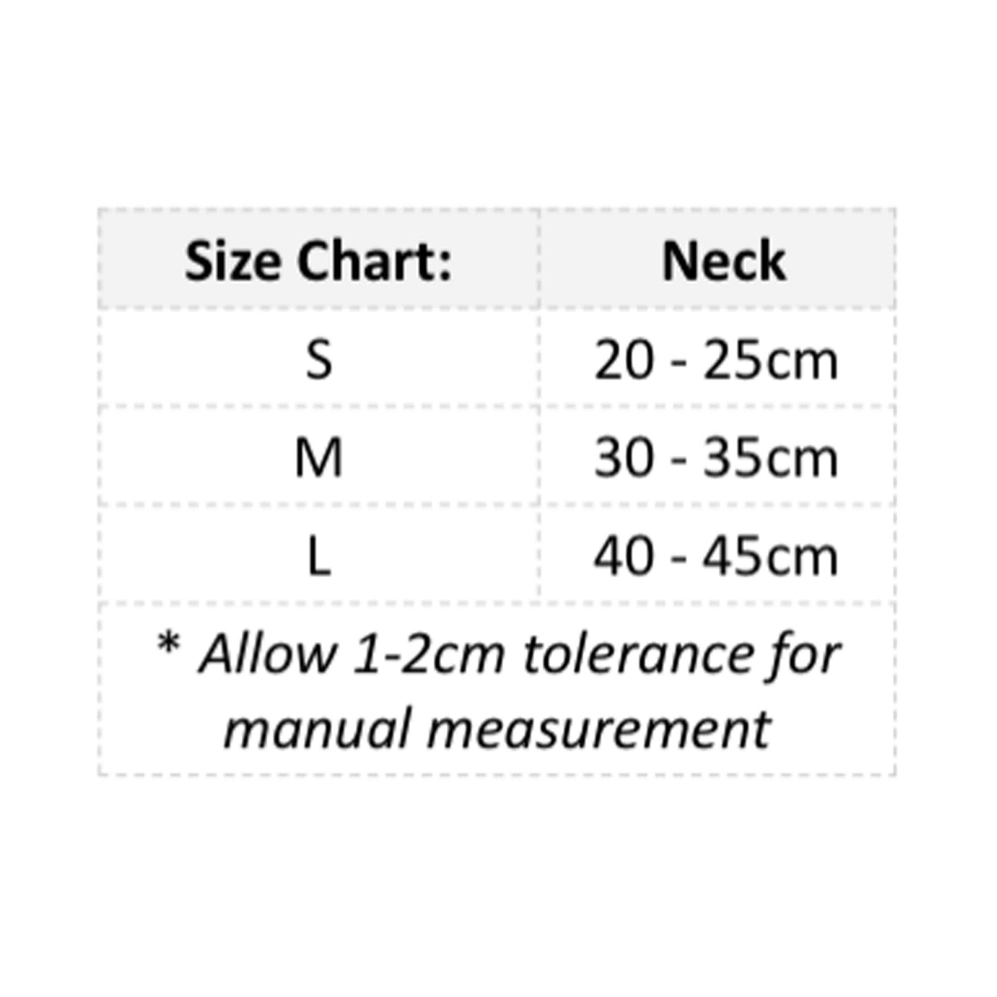 A size chart for the Necklace with Rhinestone Pendant